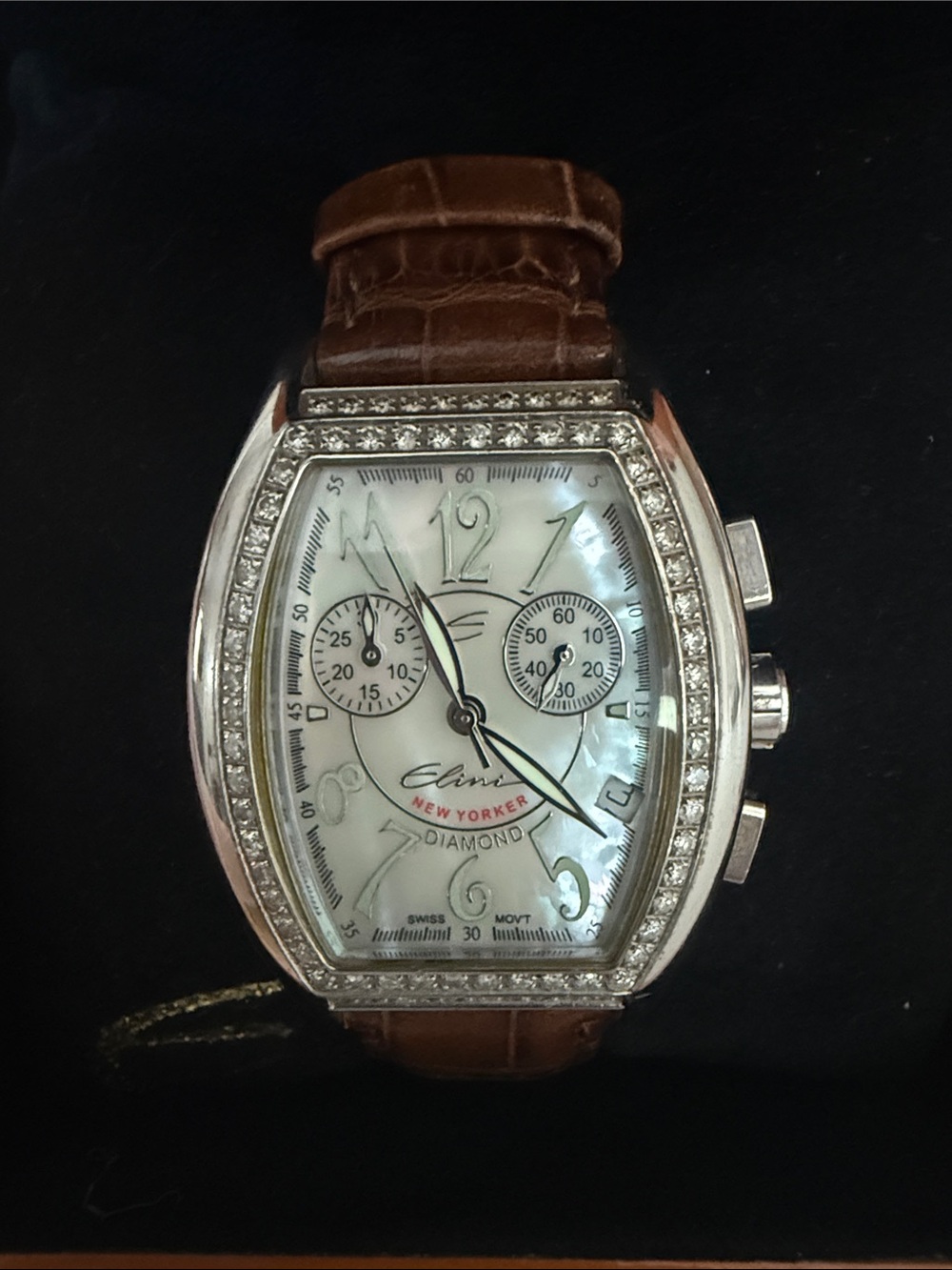 Elini New Yorker DB-058 Diamond Swiss Chronograph MOP Watch w/ Original Box
